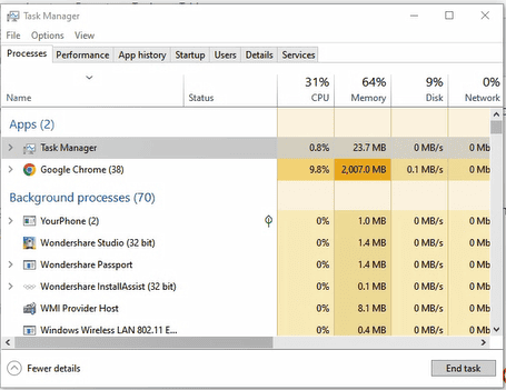 task manager running appplications